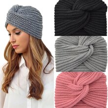 Women Warm Winter Knit Turban Cross Twist Wrap Cap