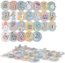 Mamabrum, alfabetspussel i trä, 26 bokstäver i trä, 26 pussel i kartong, pedagogiskt stöd för att lära sig alfabetet