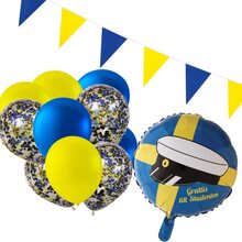Student Dekoration Set - Gul & Blå Ballonger, Girlang Gul & Blå, Folieballong Grattis till Studenten, Konfettiballonger - Latexballonger