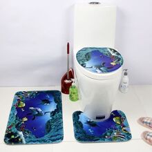 DAN SPEED badrumsmattor - Set med 3 - Underwater World Print - Halkfri - Blå