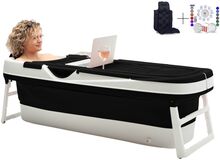 HelloBath Vikbar badbalja för vuxna - Svart - 157cm - Extra långt - Inklusive badkudde & förvaringsskydd