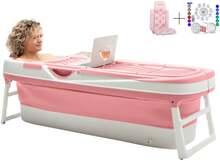 HelloBath Vikbar badbalja för vuxna - Rosa - 157cm - Extra långt - Inklusive badkudde & förvaringsskydd