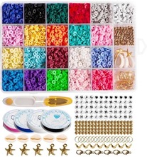 Clay Beads- KREA DIY Akrylpärlsmyckesats med pärlor i glada färger, gummiband, lås, sax - 1 låda med 24 fack