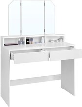 Rootz Sminkbord - Vikbar spegel och 2 lådor - Sminkbord med hyllor - Sovrumsorganisator - Sminkbord - Snyggt sminkbord - Spånskiva - Vit - 100 x 40 x