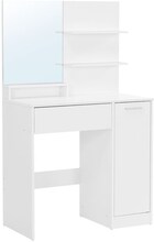 Rootz Sminkbord - Med hyllor och låda - Sminkbord med hyllor - Sovrumsarrangör - Smidbord - Snyggt sminkbord - Spånskiva - Vit - 80 x 40 x 132 cm (L x