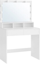 Rootz Sminkbord - Med spegel och glödlampor - Sminkbord - Upplyst spegelbyrå - Sminkbord för kosmetiska - Spånskiva - Melaminbeläggning - Vit - 80 x 4