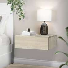 ML-Design Nattduksbord hängande med 1 låda; Sonoma-ek; 46x30x15 cm; trä; utan handtag; Svävande nattduksbord; Väggmontering; Nattskåp; Vägghylla;