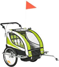 Rootz Child Trailer - Barncykelvagn - För 2 barn - Med universaldrag - Polyester/stål - Grön/Svart - 155 x 88 x 108 cm