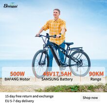 Shengmilo S26 Elcykel för vuxen 48V BAFANG 500W Motor Elcykel för män 48V 17,5AH SAMSUNG batteri, elektrisk mountainbike, svart