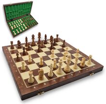 Schackspel schack schackbräde trä hög kvalitet - schackbrädeset hopfällbart med schackpjäser stora för barn och vuxna 48 X 48 cm