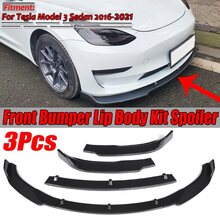 3 ST Front Lip Spoiler Splitter Lip För Tesla Model 3 Sedan 2016-2021, Carbon Fiber Style