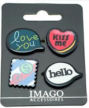 4 st Pins / Brosch / Knapp - Hello, Kiss Me, Love You & Dollar