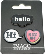 3 st Pins / Brosch / Knapp - Hi, Hello & Kiss me