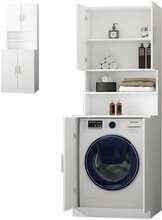 ECD Germany Tvättmaskinskåp 70.5x190.5x70 cm med 4 dörrar, vit, badrumsskåp för tvättmaskin / torktumlare, högskåp Badrumsmöbler Badrumshylla