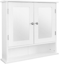 ML Design spegelskåp för badrum vit 56x58x13cm, badrumsskåp med spegel, 2 dörrar, lagring, gott om förvaring, i ett lanthus stil, trä badrumsskåp
