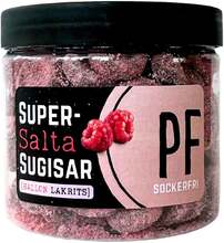 Sockerfria - SuperSalta Sugisar - Hallon Lakrits Pastillfabriken