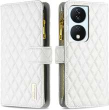 For Honor X7b Diamond Lattice Zipper Wallet Leather Flip Phone Case(White)