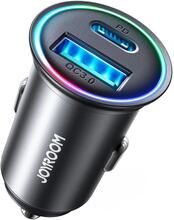 Joyroom Mini Metall Snabb Bil Laddare Dual USB-A & USB-C Laddare 60W LED RGB