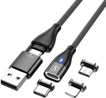 SiGN Magnetkabel 3-i-1 USB-C, Lightning, Micro-USB 2.4A, 1 m - Svart