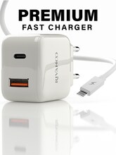 Snabb väggladdare - USB-C PD, USB-A - 20W med USB-A til Lightning kabel, 1m