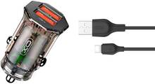 XO Billaddare 2x USB 2,4A med USB-C Kabel