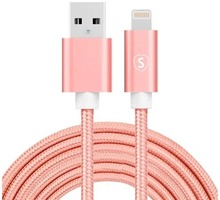 SiGN USB till Lightning Kabel, 2.1A, 3m, Nylon - Rosa