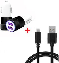 Autoladdarpaket + 1 USB-C-kabel för Motorola Moto G84 5G Ultrakraftig och snabb laddare 2X (5V - 2.1A) + 1 1M kabel - SVART