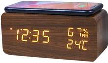 Digital alarm klocka trä temperatur och fuktighet alarm klocka lysdiod elektronisk klocka