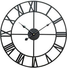 45cm Retro Living Room Iron Round Roman Numeral Mute Decorative Wall Clock (Black)