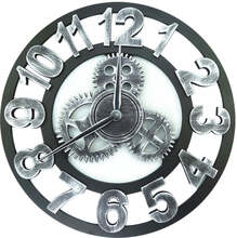 Retro Wooden Round Single-sided Gear Clock Arabic Number Wall Clock, Diameter: 30cm (Silver)