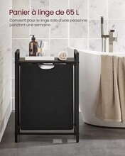 Tvättkorg Tvättkorg utdragbar och avtagbar tvättpåse hylla metallram 65 l 50 x 33 x 72 cm rustik brun och svart BLH101B