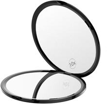 10x Förstoring Kompakt Dubbelsidig Spegel - Svart