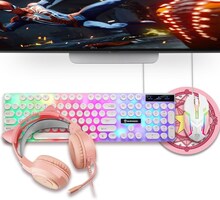 Shipadoo LD-122 4 in 1 Girly Glowing Keyboard + Mouse + Earphone + Mouse Pad Set(Pink Punk)