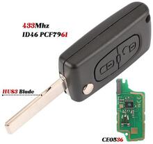 2 knappar nyckel CE0536 433MHz ID46 chip HU83 för Peugeot