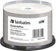 Verbatim DataLifePlus - 50 x CD-R - 700 MB 52x - vit - yta utskrivbar med bläckstråleskrivare, bred utskrivbar yta - spindel