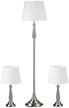 Rootz Golvlampa - Sänglampa - 3-delad Vintage Design Lamp Set - 2 Bordslampor - 1 Golvlampa - Silver/Vit - 35,5 cm x 35,5 cm x 146 cm