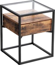 Lasinen sivupöytä - laatikolla - yöpöytä - teollinen - vintage ruskea