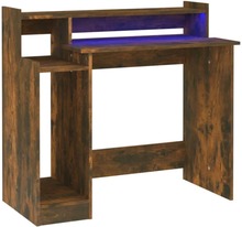 vidaXL Skrivbord med LED rökfärgad ek 97x45x90 cm konstruerat trä