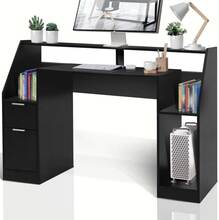 Miadomodo - Datorskrivbord med lådor - Förvaringsutrymme - MDF-kontorsbord - Svart - 123 x 55 x 90 cm.