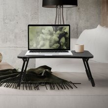 ML-Design Bärbart laptopbord för säng/soffa; Svart 60x40 cm; Hopfällbar sängbord; Notebook bord med 4 USB-laddningsportar; Låda; USB-lampa; Fläkt;