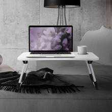 ML-Design Bärbart Laptopbord för Säng/Soffa; Vit; 60x40 cm; Hopfällbar Sängbord; Notebookbord med 4 USB-laddningsportar; Låda; USB-lampa; Fläkt;