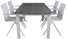 Albany Trädgårdset bord 90x152/210cm och 4 stole Alina vit, grå, gråvit.