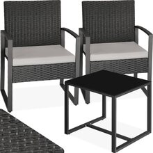 Loungeset/Loungegrupp i konstrotting Granada med bord för 2 personer, svart - ljusgrå/svart