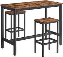 Vasagle matbordsset, barbord med 2 barstolar, frukostbord, rustik brun