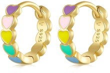 SCE909-B Sterling Silver S925 Rainbow Heart Stud Earrings Drop Oil Jewelry Earrings