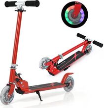 COSTWAY hopfällbar barnskoter 2 blinkande LED-hjul Justerbar höjd Max belastning 70 kg Barn från 4 till 14 år Skoter Röd