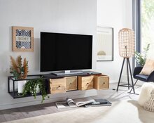 Rootz lowboard hängande mango massivt trä - metall 150x25x35 cm TV-skåp svart - Design TV-bänk modern - TV-skåp vägg - TV-byrå TV-byrå för upphängning