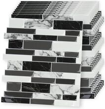LILIIN 10x kakel, självhäftande badrumsväggplattor, tjockare och självhäftande, för kök och bad, 30x30 cm - marmor, svart