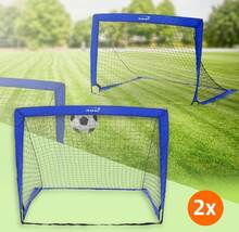 Pop-up fotbollsmål uppsättning av 2 120x95x97 cm blå tillverkad av polyeten