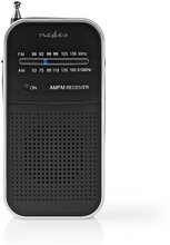 Nedis FM-radio | Portabel design | AM / FM | Batteridriven | Analog | 1.5 W | Svart Vit Skärm | Hörlursuttag | IP20 | Aluminium / Svart